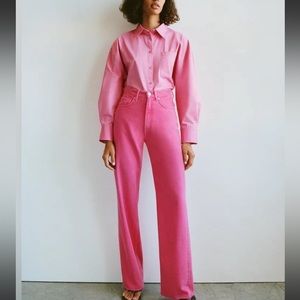 SIZE 4 - Zara Pink Wide Leg Straight Jeans